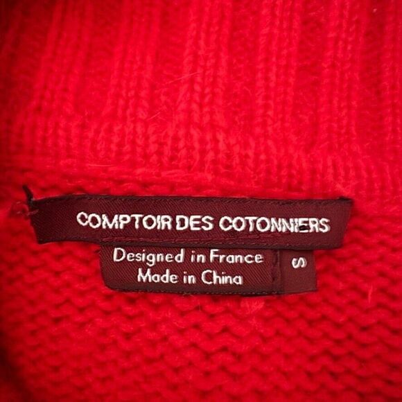 Comptoir Des Cotonniers Womens Cherry Red Angora Cashmere Cowl Neck Sweater sz S - Picture 2 of 10
